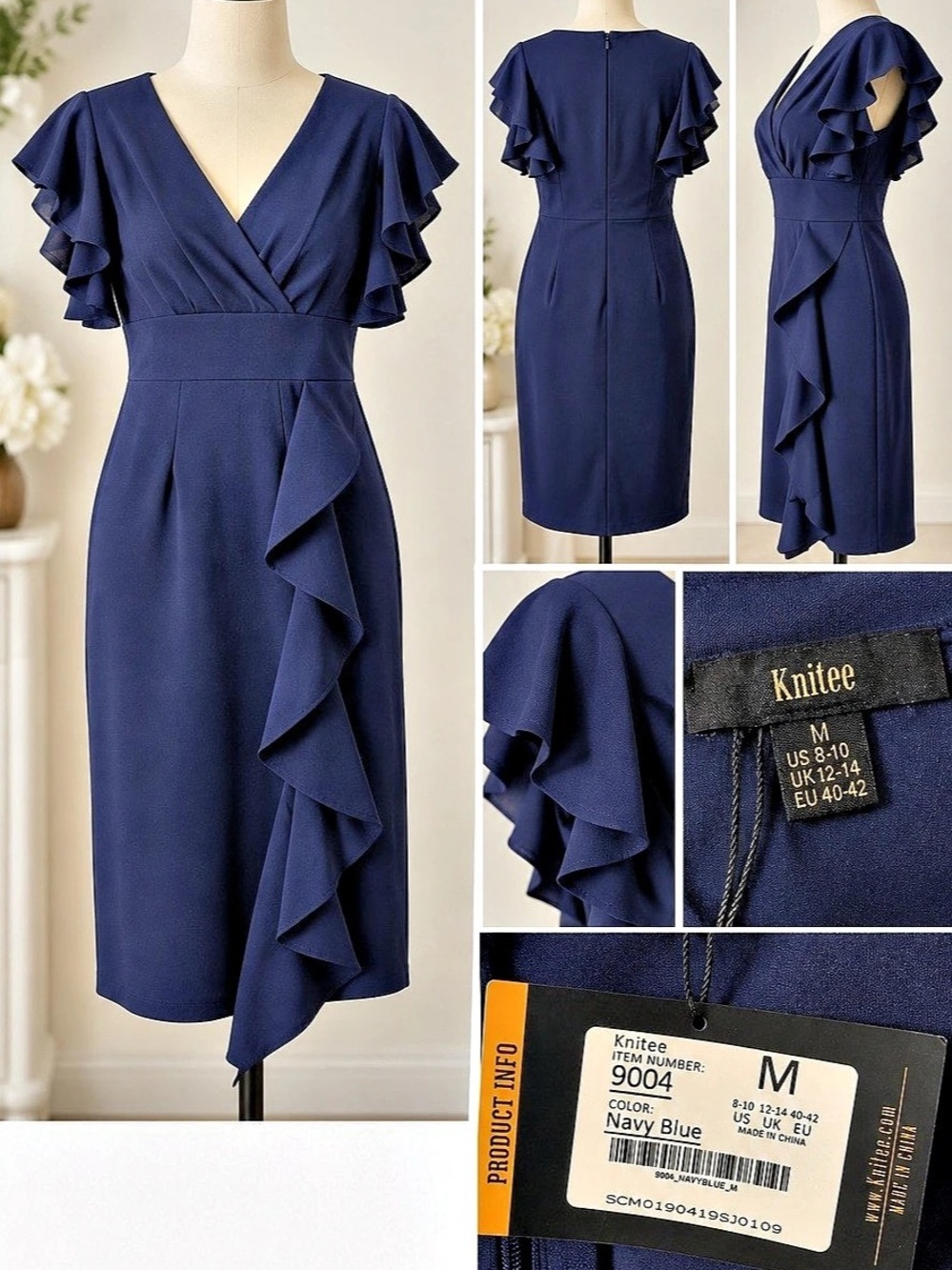 Kensie Ruffle Midi Dress in Blue Size Medium NWT